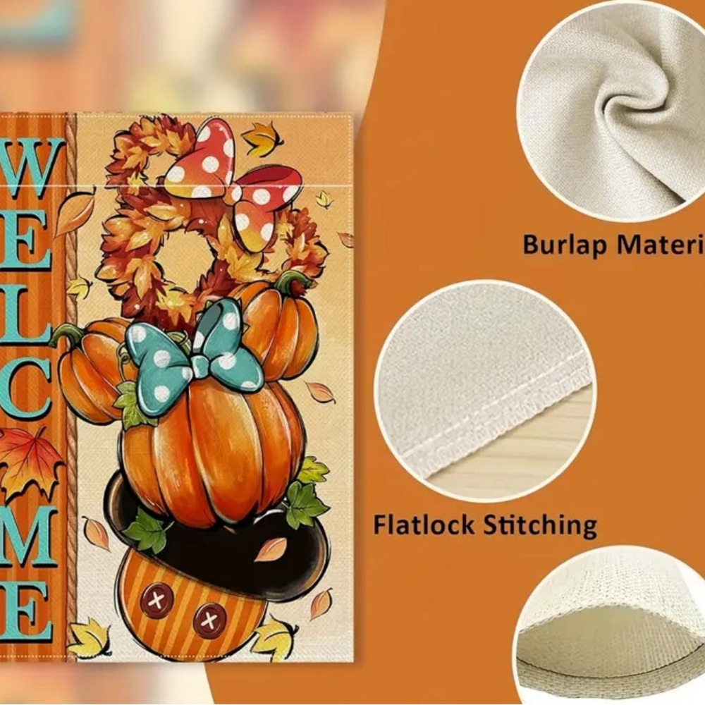Fall Pumpkin Mickey Minnie Mouse Garden Flag 12x18 Disney New - Picture 4 of 9